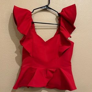 Express Red cropped, v neck, flare sleeves blouse. Size S. Worn once.